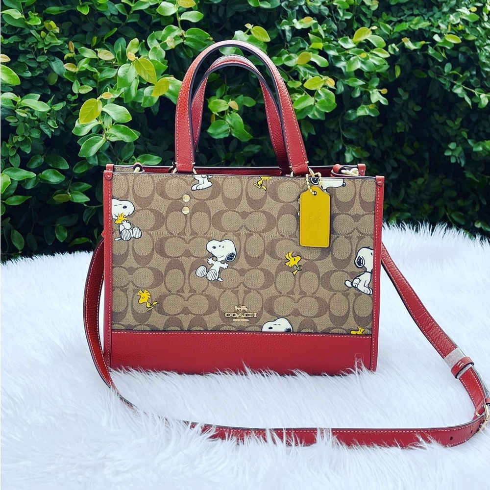 Coach X Peanuts Dempsey Carryall In Signature Canvas With Snoopy Woodstock